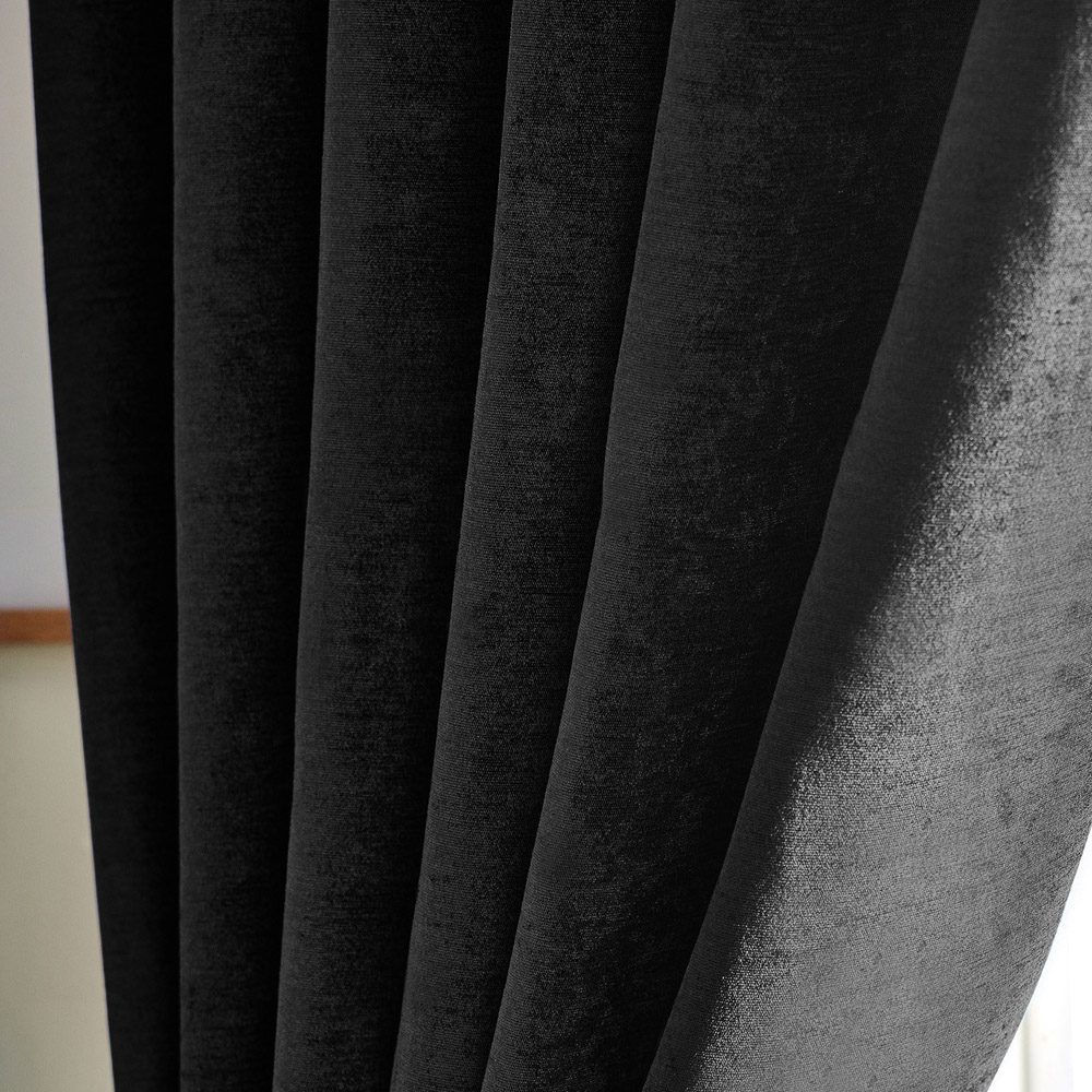 Alan Symonds Black Chenille Blackout Ring Top Eyelet Curtains 117 x 229cm Image 3