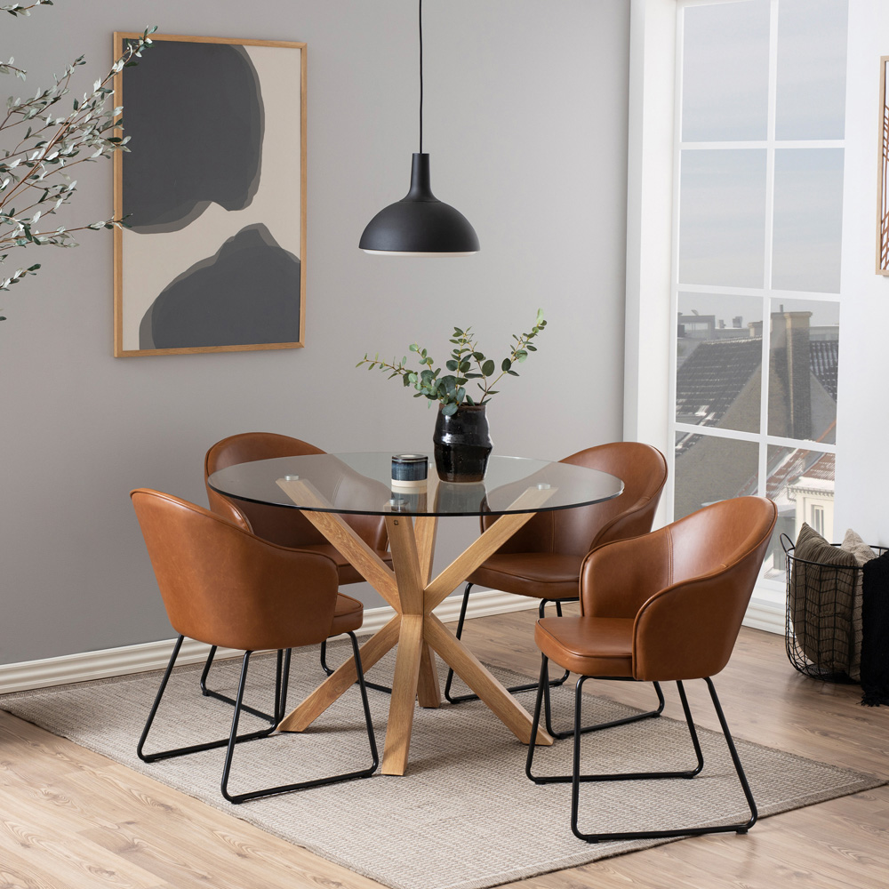 Florence Heaven Clear Glass Round 4 seater Dining Table Oak Image 9