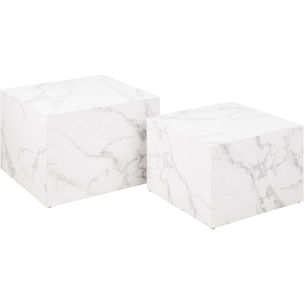 Florence Dice Square White Marble Carrara Coffee Table Set of 2 Image 2