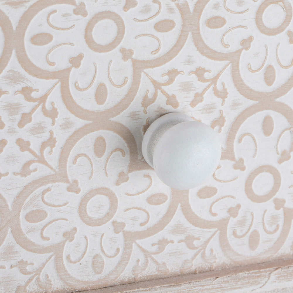 Floral Patterned Single Drawer White Small Side Table Image 3