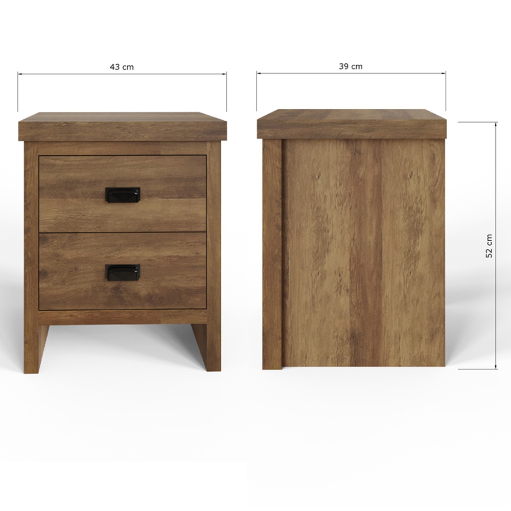 GFW Boston 2 Drawer Knotty Oak Bedside Table Image 9
