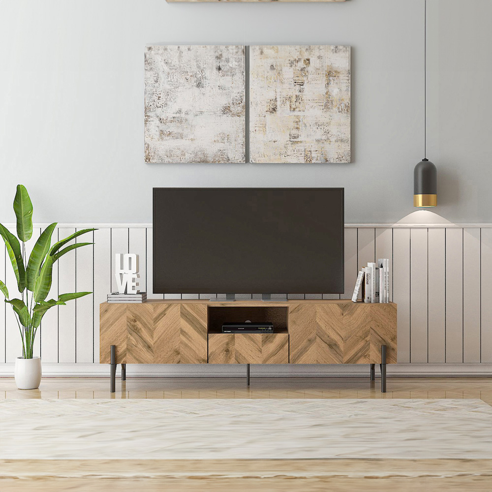 Kudl L37 2 Door Single Shelf Walton Oak TV Unit Image 3