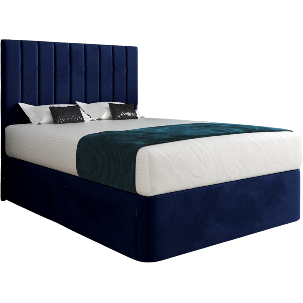 Marcelo Blue Double Velvet Upholstered Divan Bed Frame with Linear Headboard Image 2