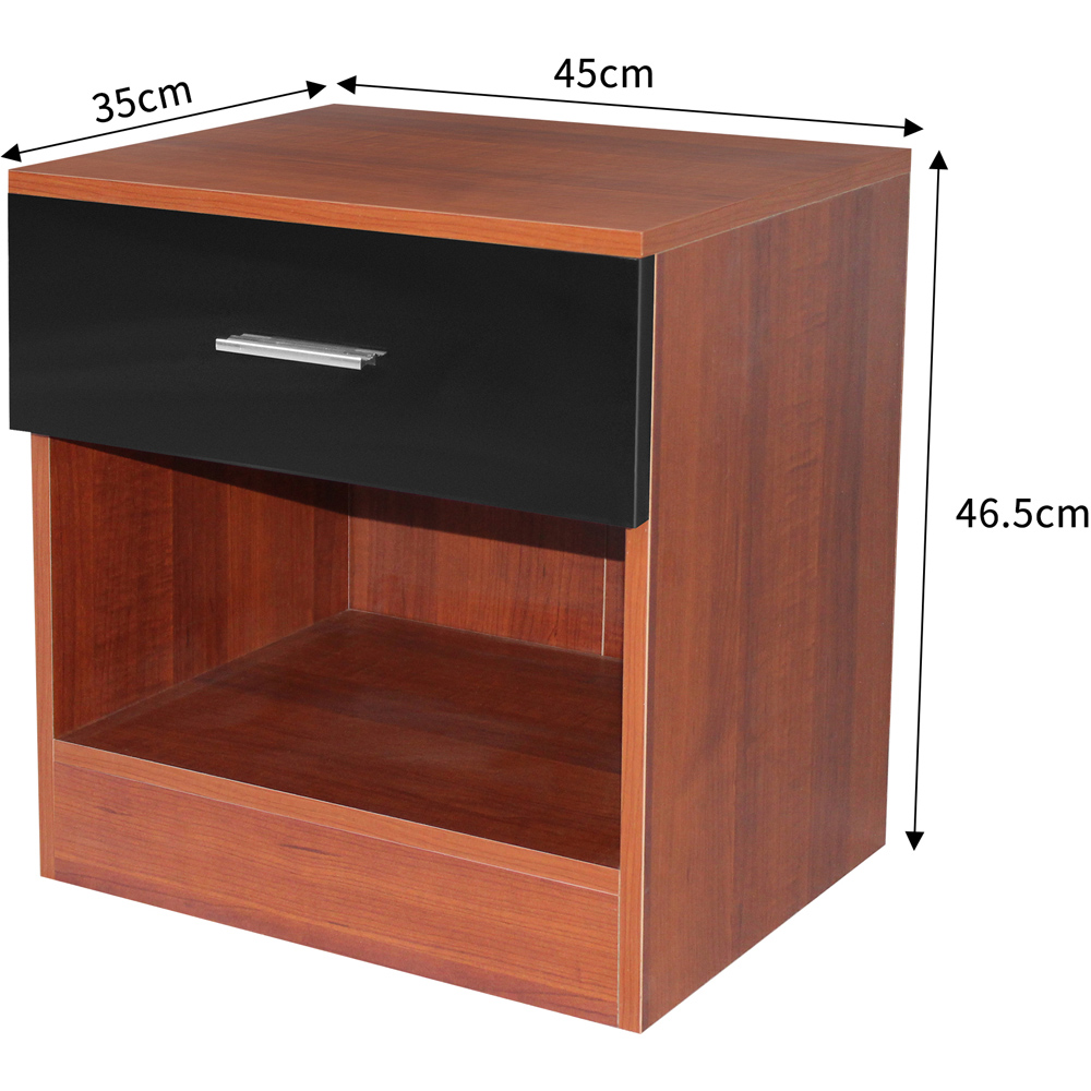 Brooklyn Single Drawer Walnut and Black High Gloss Bedside Table Image 6