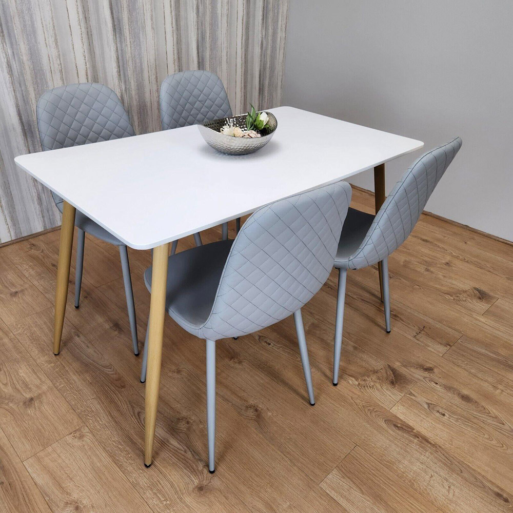 Portland Leather and Wood 4 Seater Dining Set White and Grey Image 3