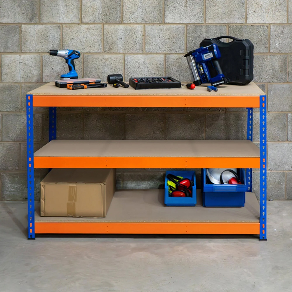 MonsterShop S-Rax 3 Shelf Blue and Orange Workbench 120 x 60cm Image 2