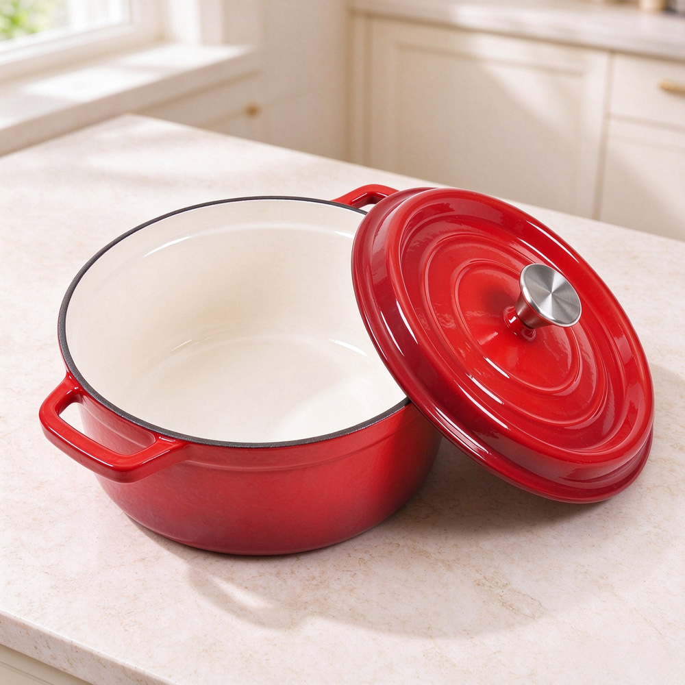 Living and Home Red Enamelled Cast Iron Dutch Oven Pot 6L Image 7