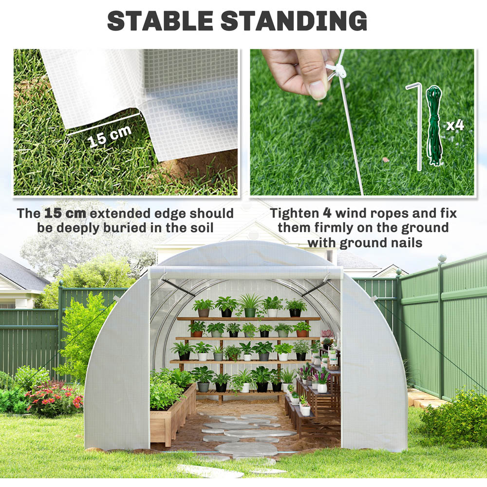 Outsunny White PE 10 x 19.7ft Walk In Polytunnel Greenhouse Image 6