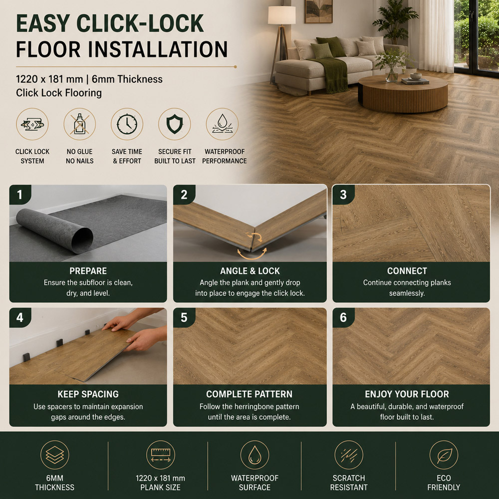 Britwall Ashton Brown Herringbone Wood-Embossed SPC Vinyl Flooring 625 x 125mm 20 Pack Image 6