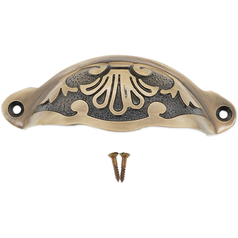 Spira Brass Floral Antique Brass Cup Pull Drawer Handle Image 4