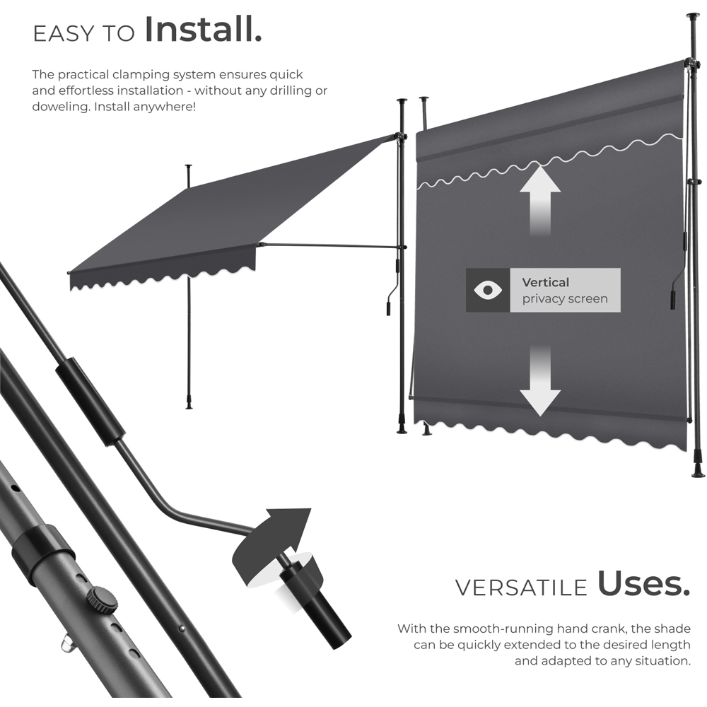 tectake Black and Grey Retractable Awning 2.5 x 1.8m Image 3