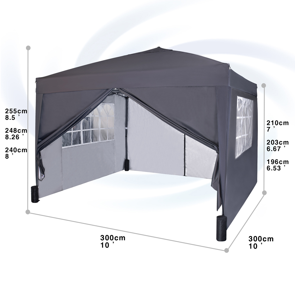 Grey Pop Up Outdoor Canopy Tent with Removable Sidewalls 3 x 3m Image 9