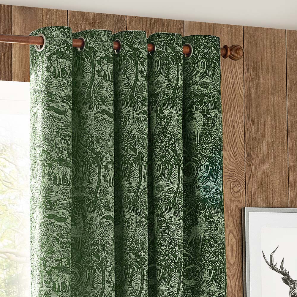 furn. Winter Woods Emerald Animal Chenille Eyelet Curtains 229 x 137cm Image 4