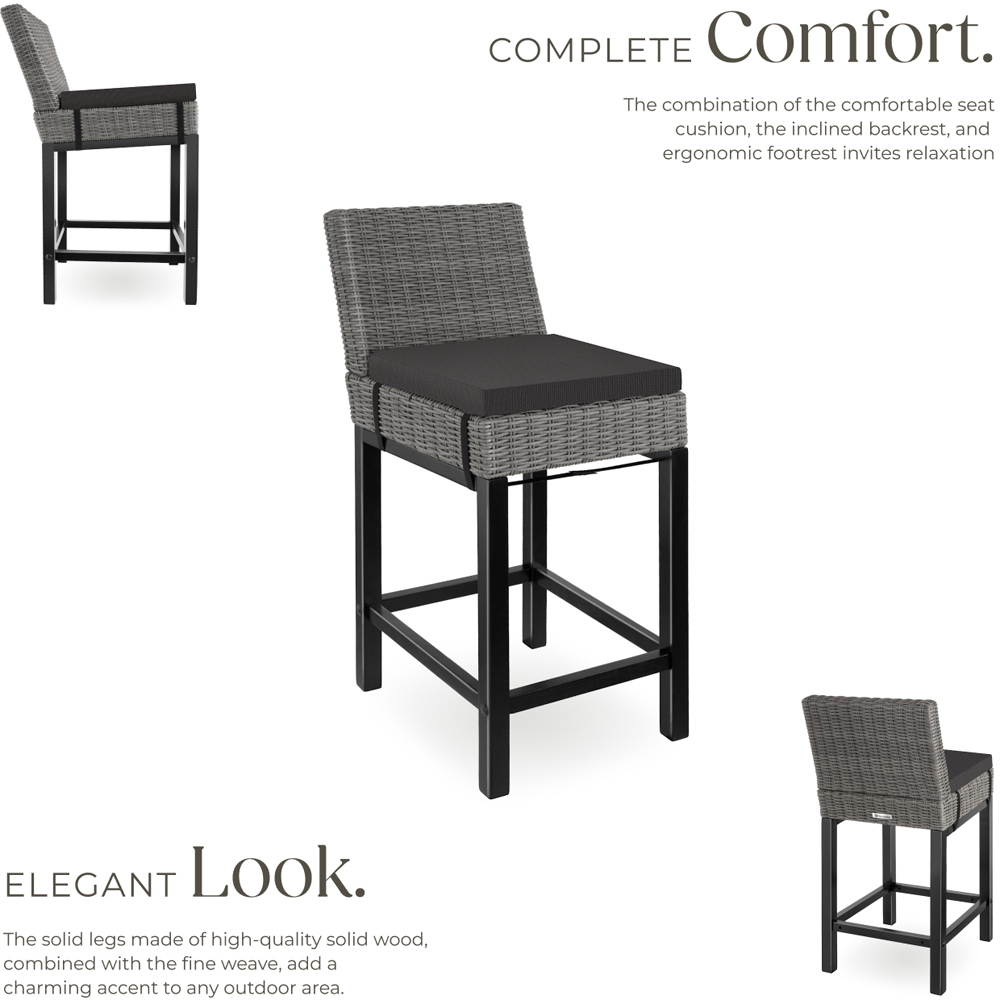 tectake Latina Grey Polyrattan and Aluminium Frame Bar Stool Image 3
