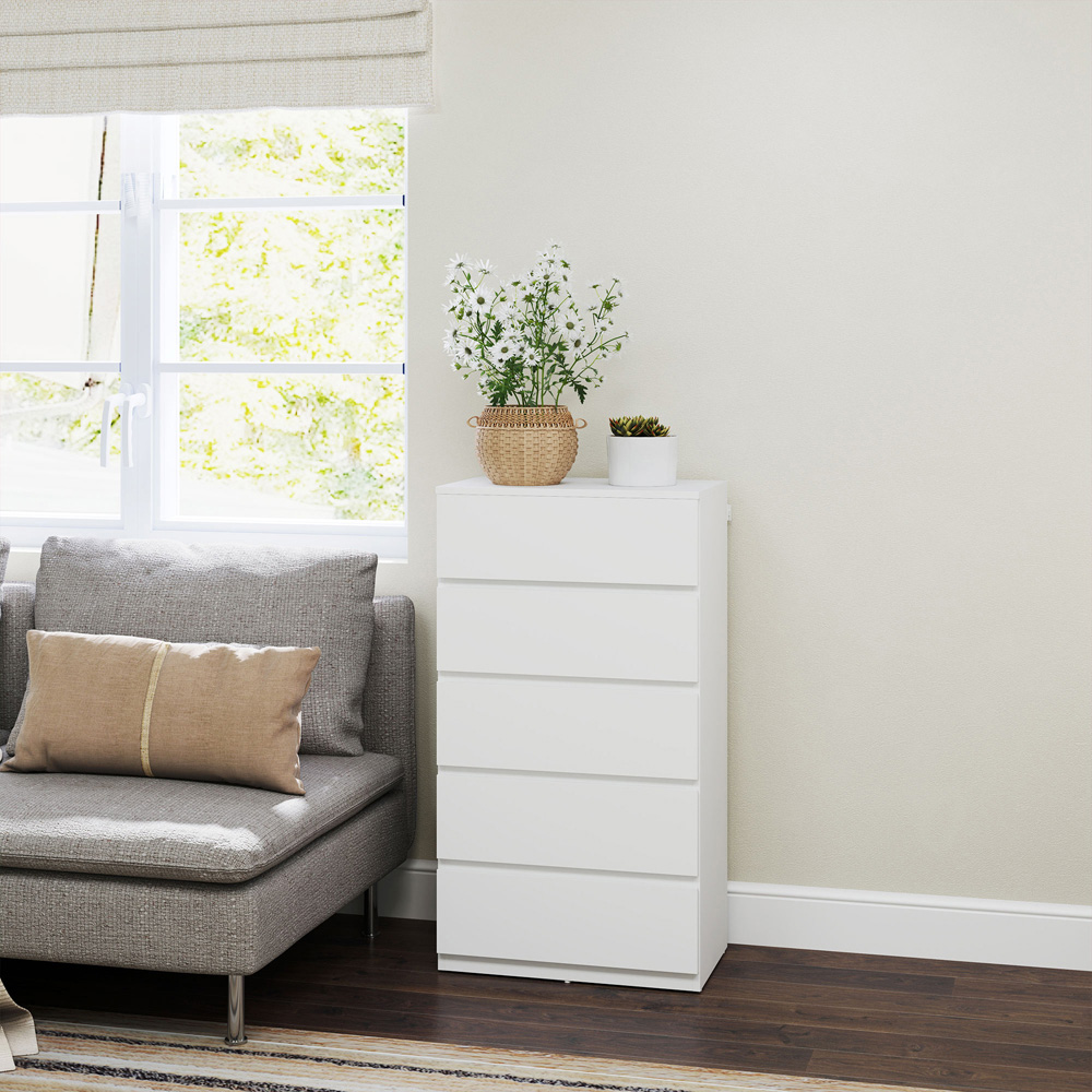 Portland 5 Drawer White Chest of Drawers Image 6