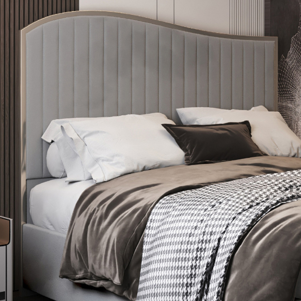 Brixton Single Velvet Upholstered Metal Bed Frame with Wave Headboard Image 3