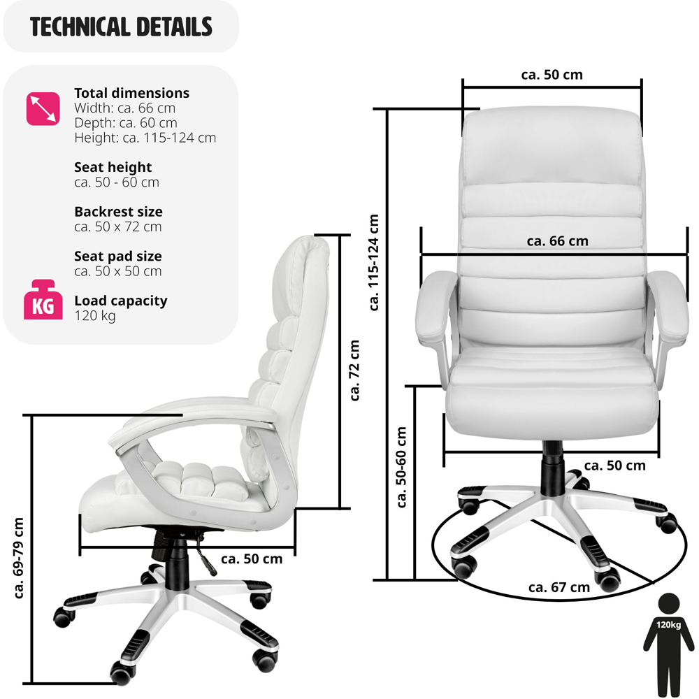 tectake Paul White Height Adjustable Padded Office Chair Image 9