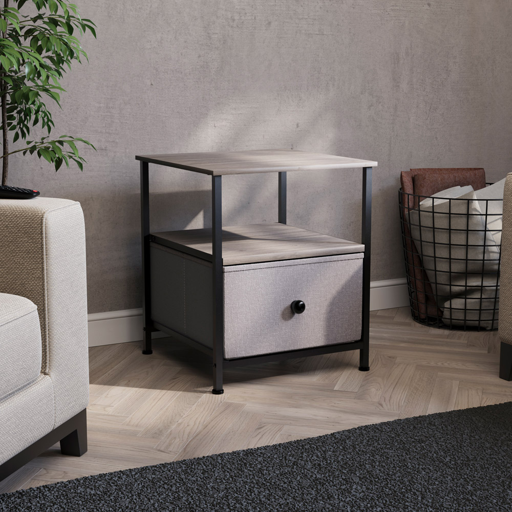 Vida Designs Chorley Single Drawer Single Shelf Beige and Grey Fabric Bedside Table Image 4
