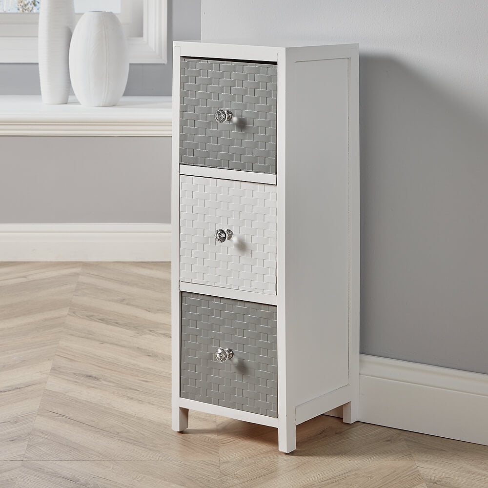 Home Source Crystal 3 Drawer White Grey Narrow Chest of Drawers Image 5