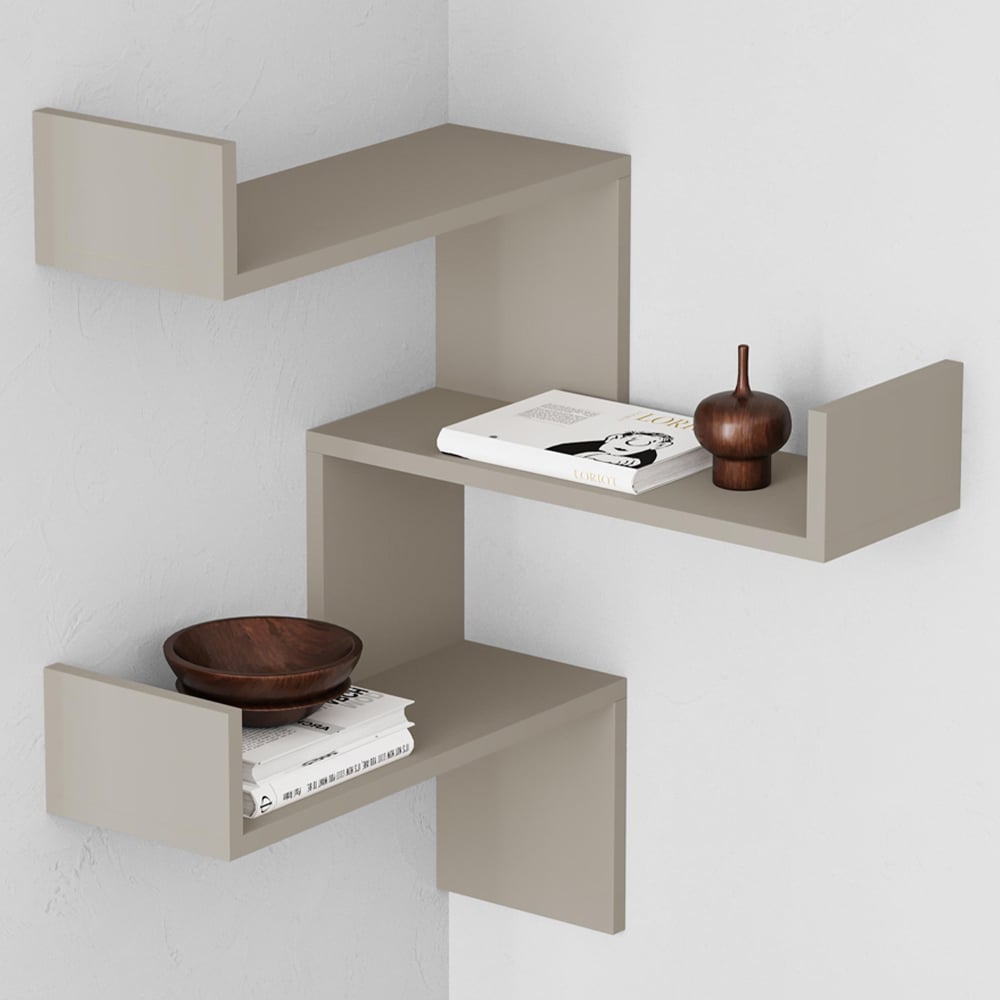 Decortie Luksa 3 Shelf Zigzag Wall Mounted Design Sandstone Corner Bookcase Image 1