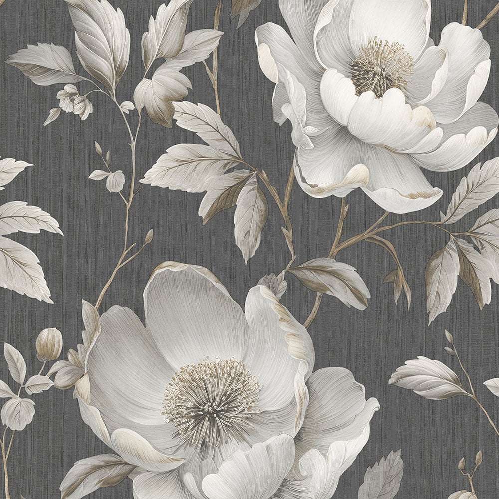 Muriva Alethia Floral Black Wallpaper Image 1