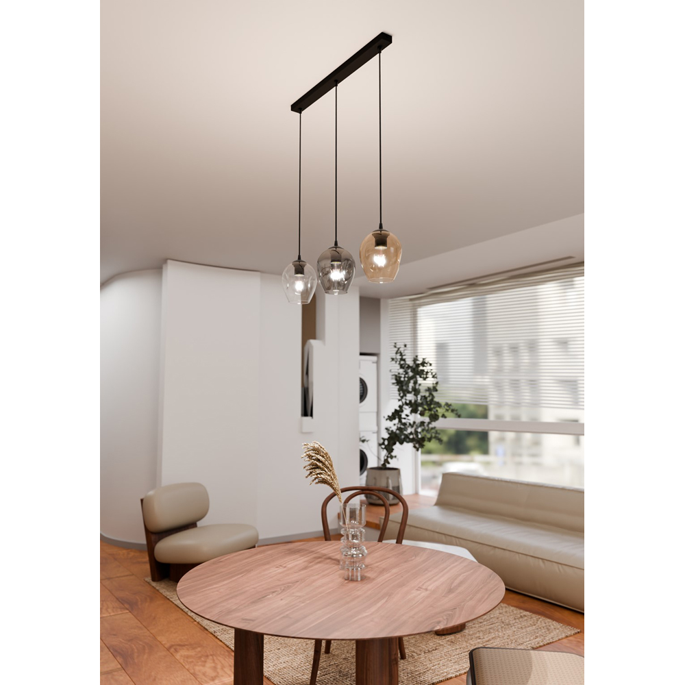 Emibig Istar 3 Light Transparent Graphite and Amber Shade Black E27 Ceiling Pendant Light Image 5