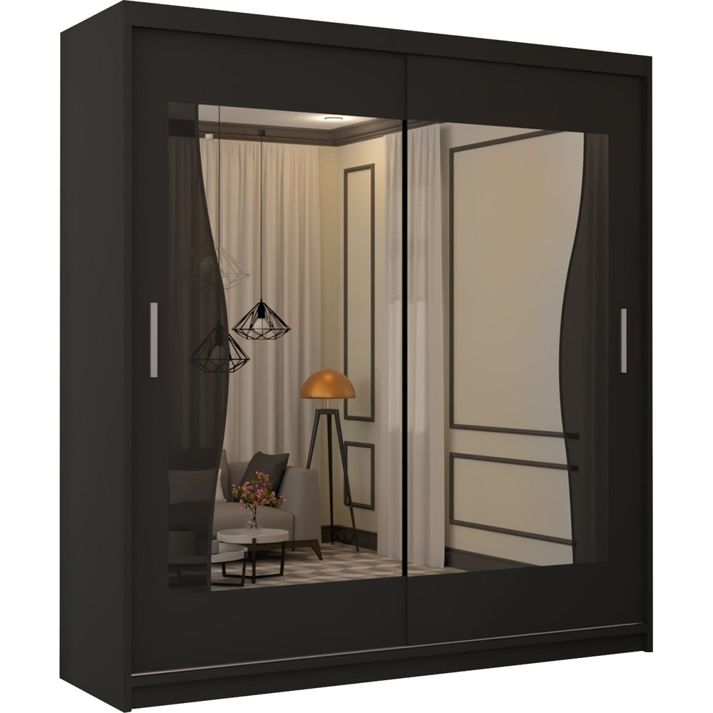 M N Furniture Banton 2 Door Black Curved Mirrored Sliding Wardrobe 120cm Image 2