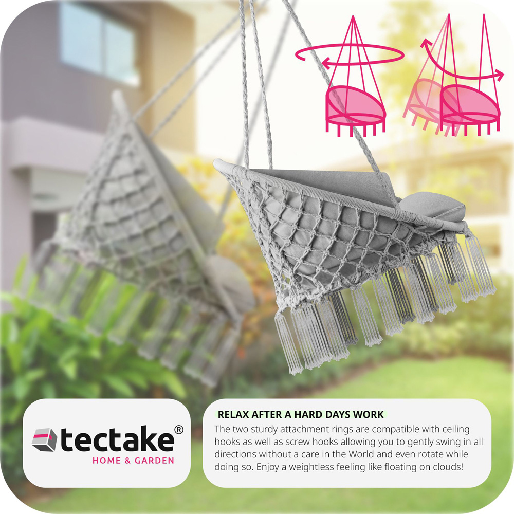 tectake Grazia Grey Swing Chair with Seat and Back Cushion Image 3