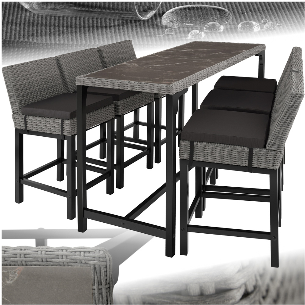 tectake Lovas Latina 6 Seater Poly Rattan Garden Bar Dining Table Grey Image 2