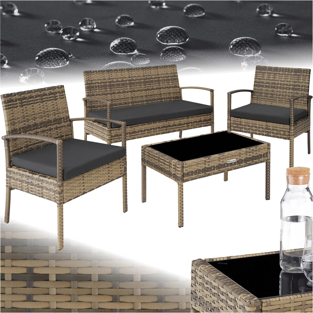 tectake Sparta 4 Seater Natural Rattan Garden Lounge Set Image 2