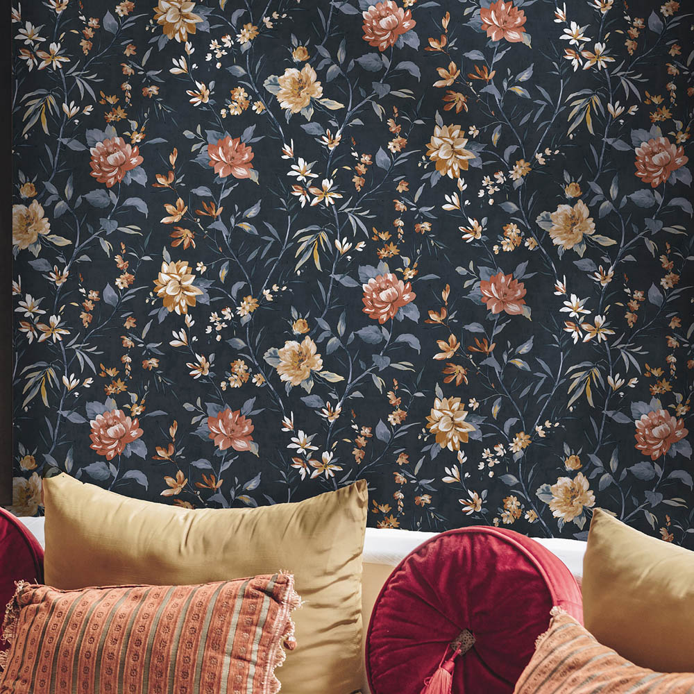 Holden Decor Oriental Trail Navy Wallpaper Image 3