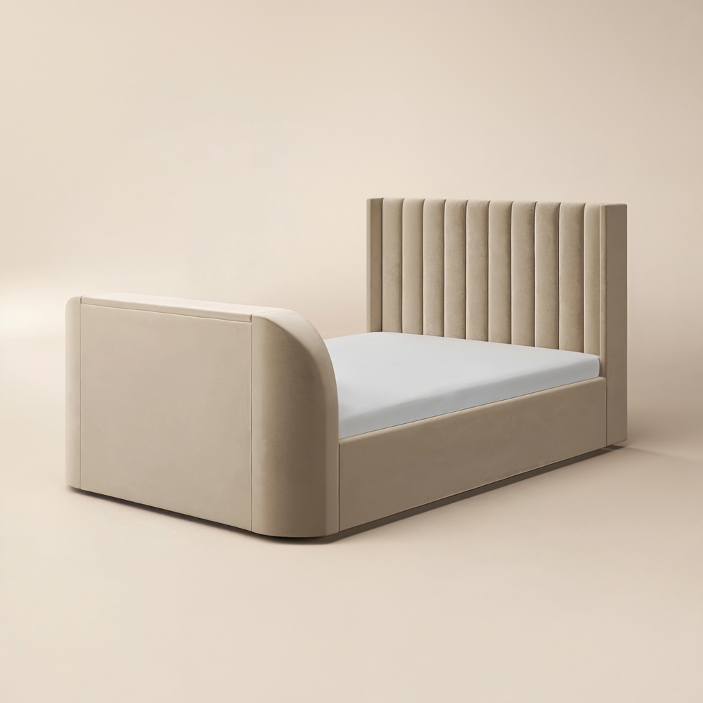 Flair Fallon Double Beige Velvet TV Side Lift Ottoman Bed Image 2