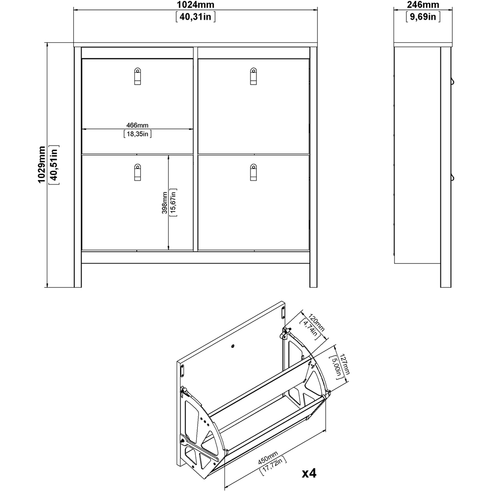 Florence Barcelona 4 Flip Down Doors White Shoe Cabinet Image 8