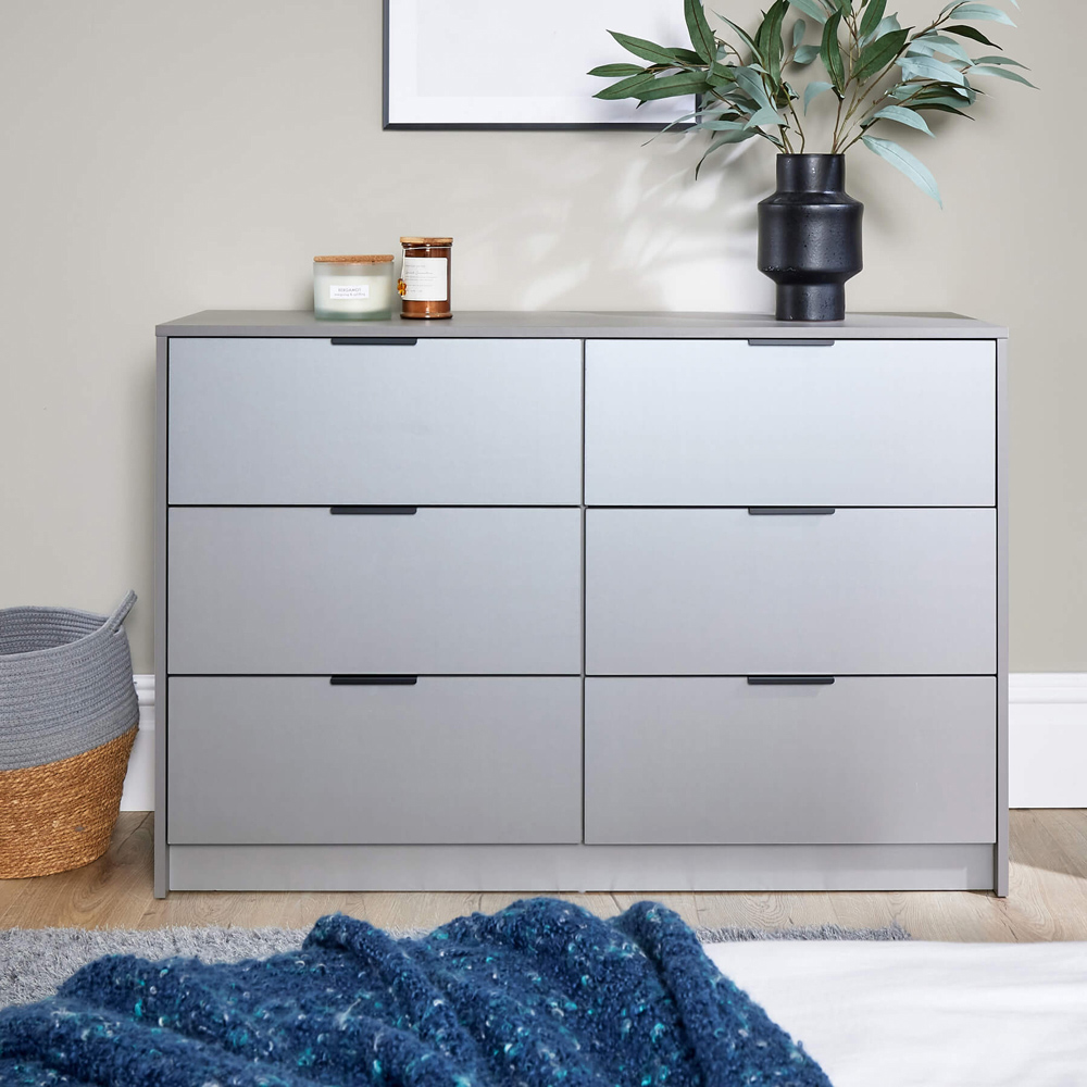 Home Source Phoenix 6 Drawer Grey Wide Chest of Drawers Image 7
