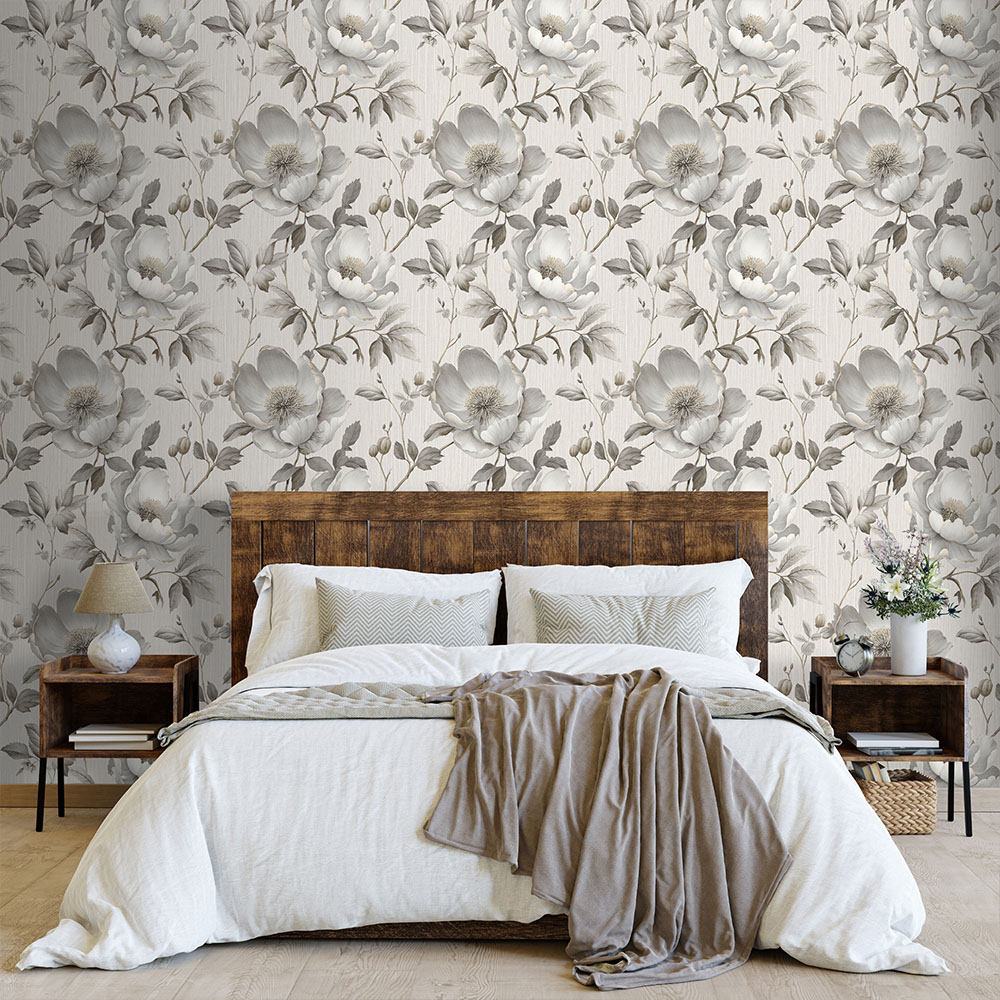 Muriva Alethia Floral Grey Wallpaper Image 3