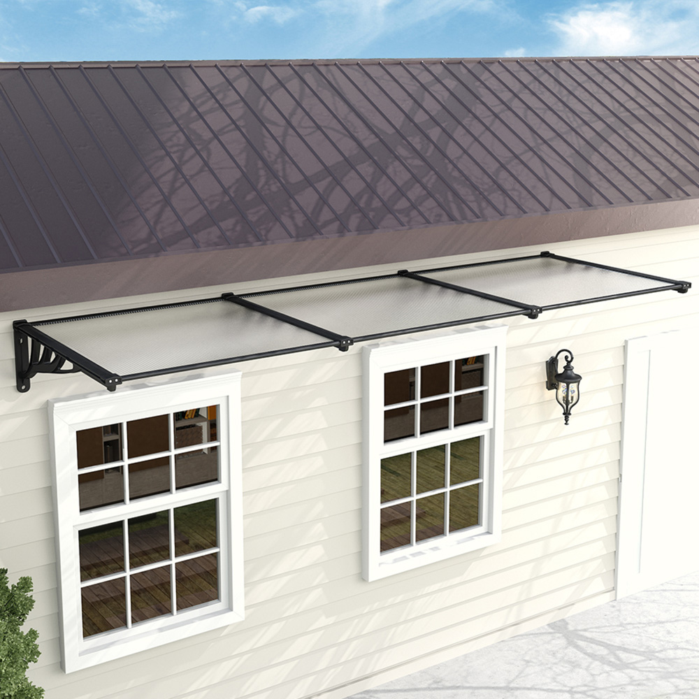 Living and Home Black Window and Door Awning Canopy with Brackets 90 x 270cm Image 5
