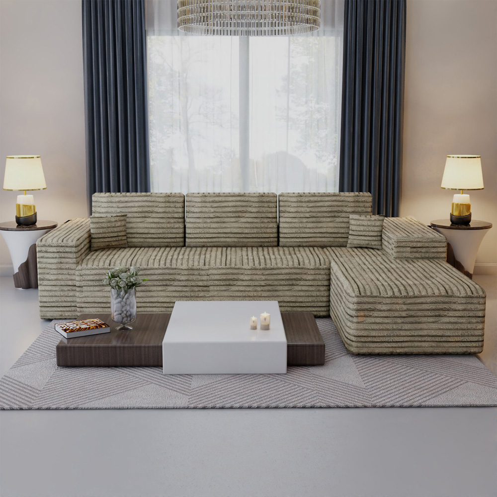 Sliding Wardrobes 4U 3 Seater L Shaped Camel Corner Sofa with Reversible Chaise Image 5