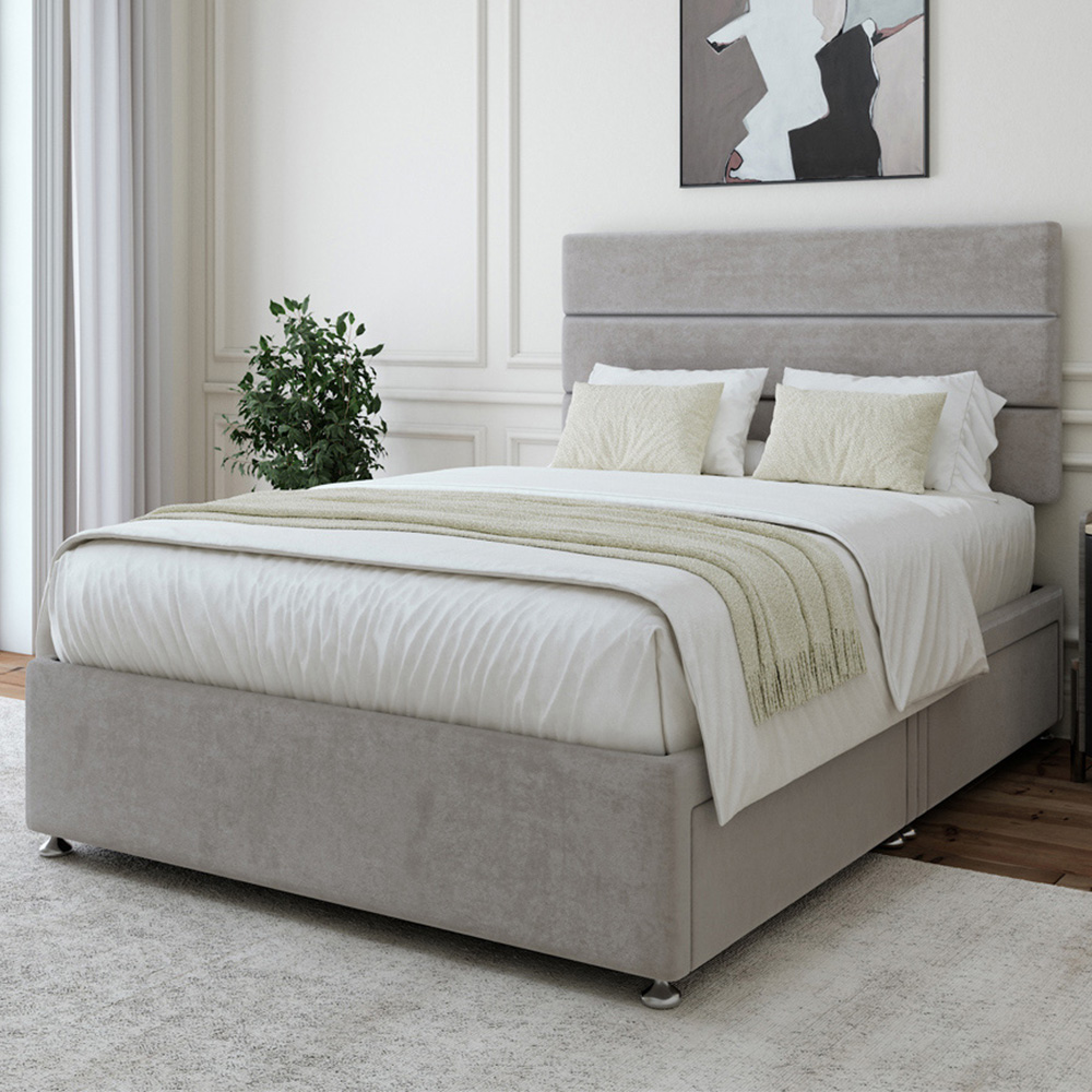 Bedmaster Super King Size Seal Grey Naples Velvet 4 Drawer Divan Base with Milan Headboard Image 1
