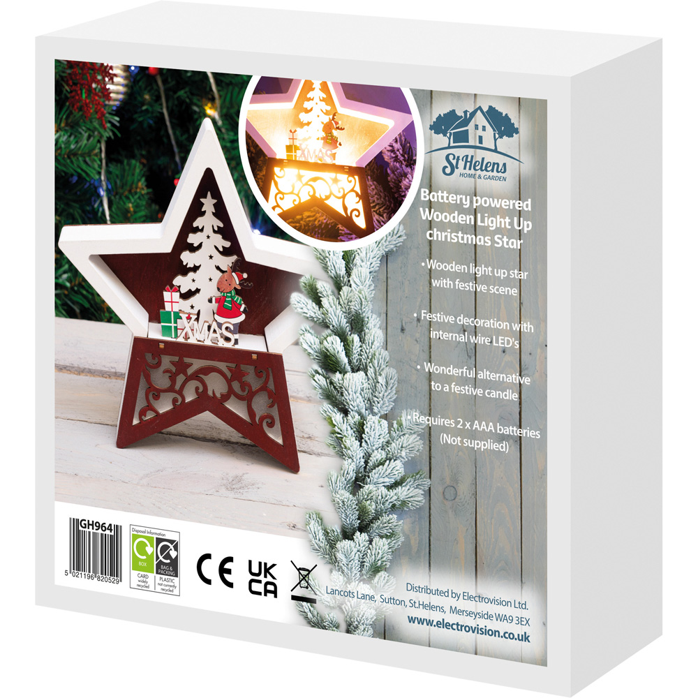 St Helens LED Light Christmas Wood Star Decoration Image 6