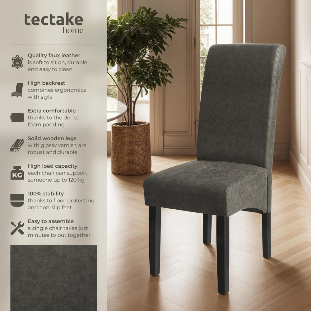 tectake Set of 4 Grey Marble Leather High Backrest Dining Chair Image 4