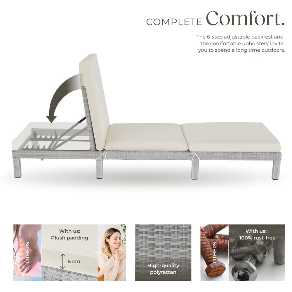 tectake Sofia Light Grey 6 Level Adjustable Backrest Sun Lounger Image 3