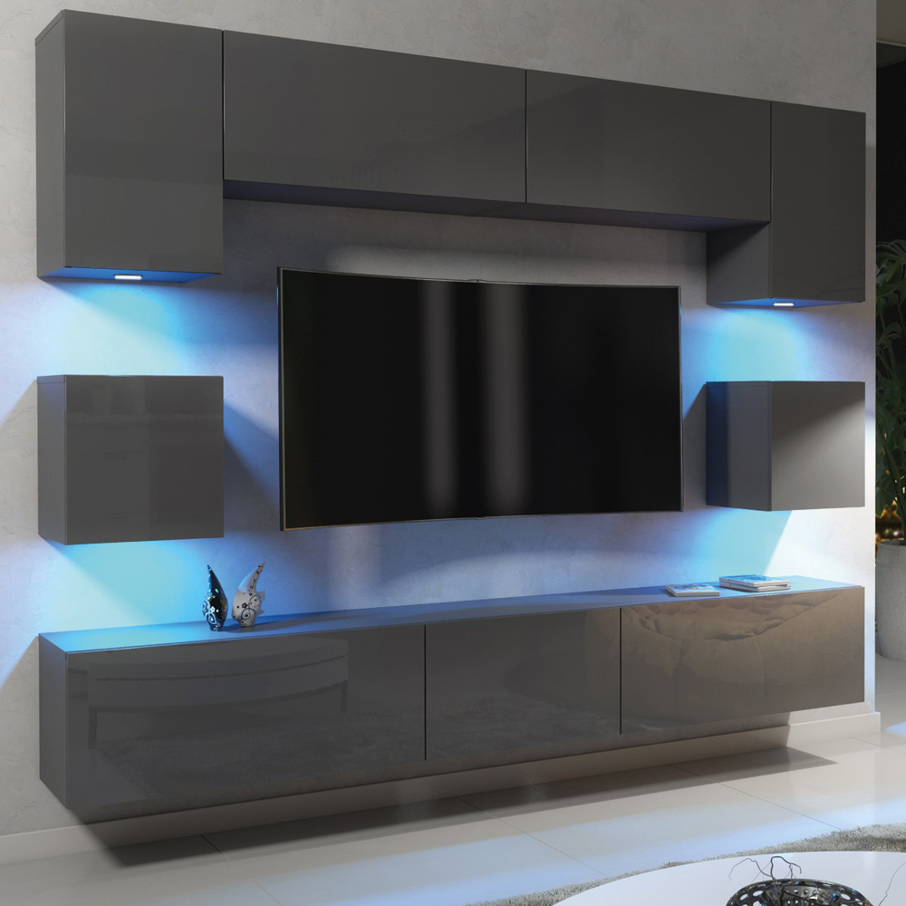 Creative Furniture Panorama Dark Grey Gloss 9 Door Wall-Mounted TV Unit with LED Image 3