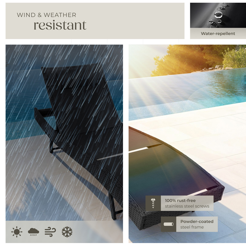 tectake Moana Black 6 Level Sun Lounger with Removable Pillow Image 7