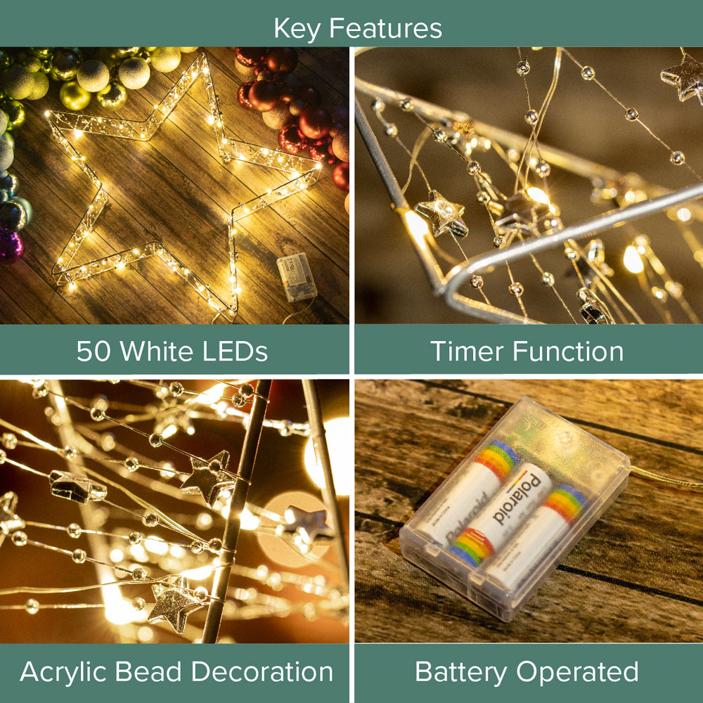 The Christmas Workshop 50 Warm White LED Light Up Metal Star Decoration with Reflective Beads 1.6ft Image 8