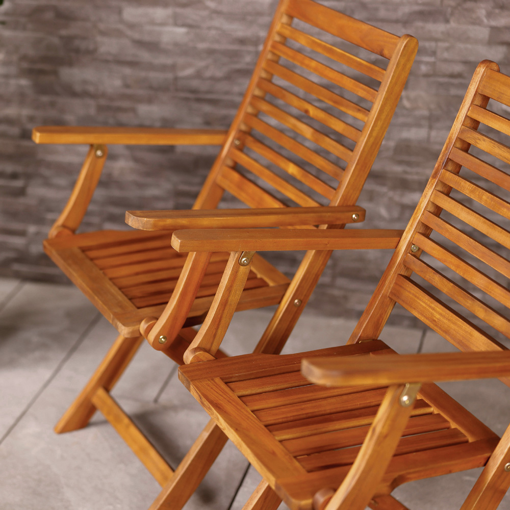 Charles Bentley Set of 2 Acacia Foldable Patio Armchair Image 6