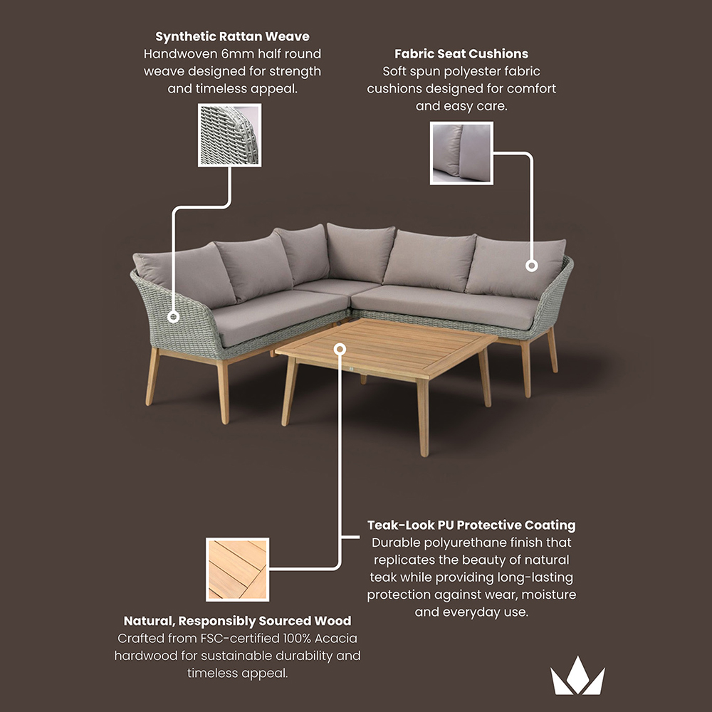 Royalcraft Sol 5 Seater Corner Lounge Set with Coffee Table Image 8