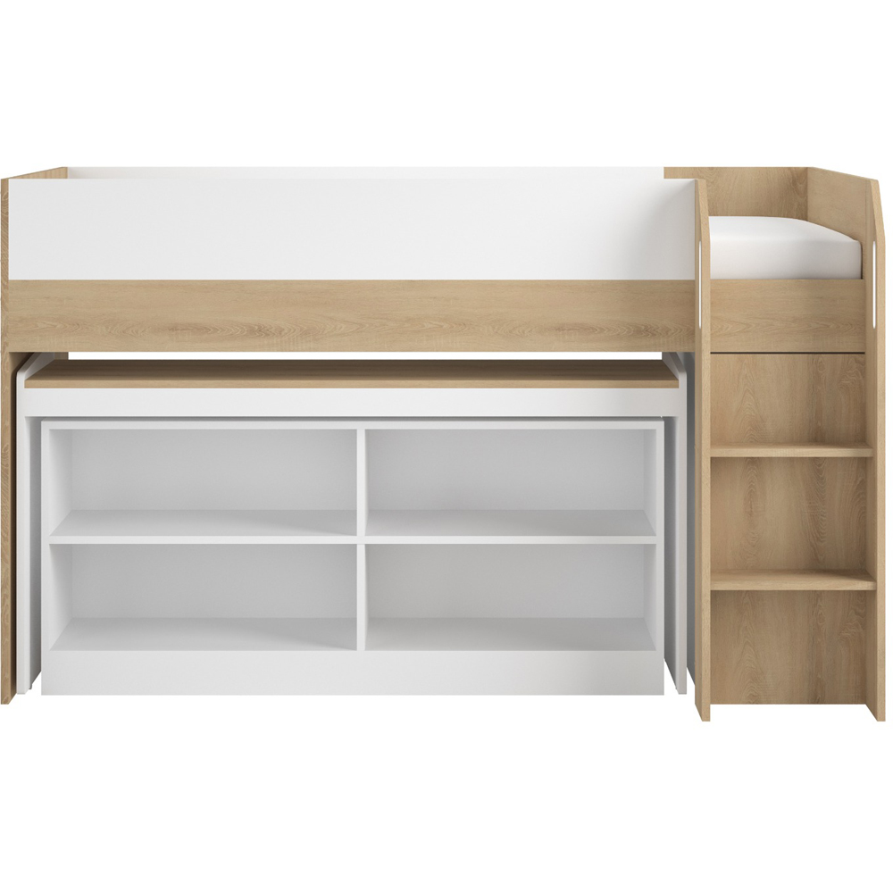 Flair Aiden White and Oak Kids Cabin Bed with Pull-Out Desk and Storage Image 3