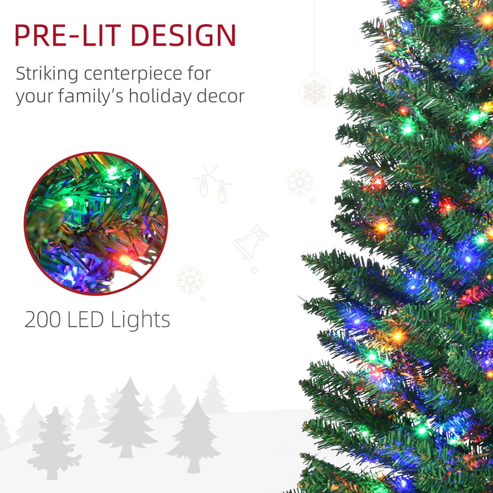 Everglow Colourful LED Pre-Lit Green Pencil Shape Artificial Christmas Tree 7.5ft Image 6