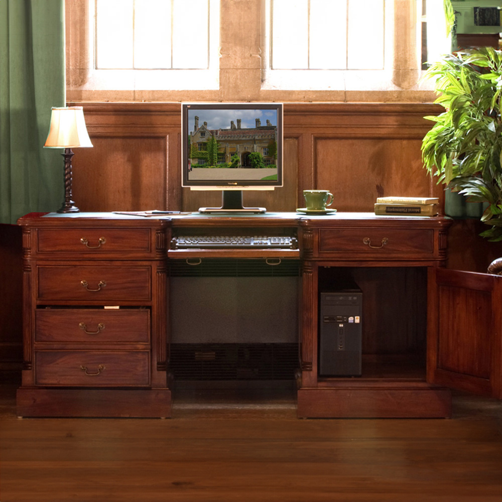 Baumhaus La Roque Single Door 4 Drawer Computer Desk Mahogany Image 4