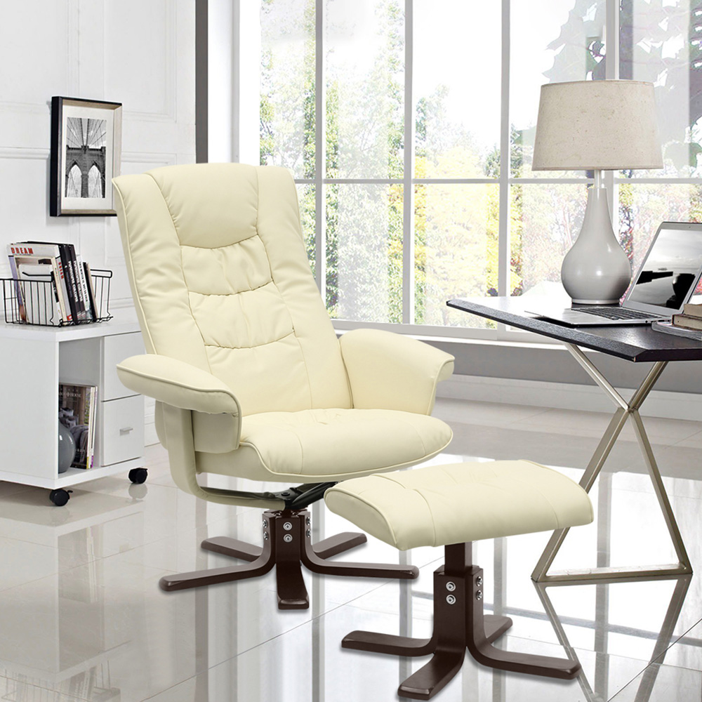 Living and Home Beige Upholstered Swivel Recliner Chair with Ottoman Image 6
